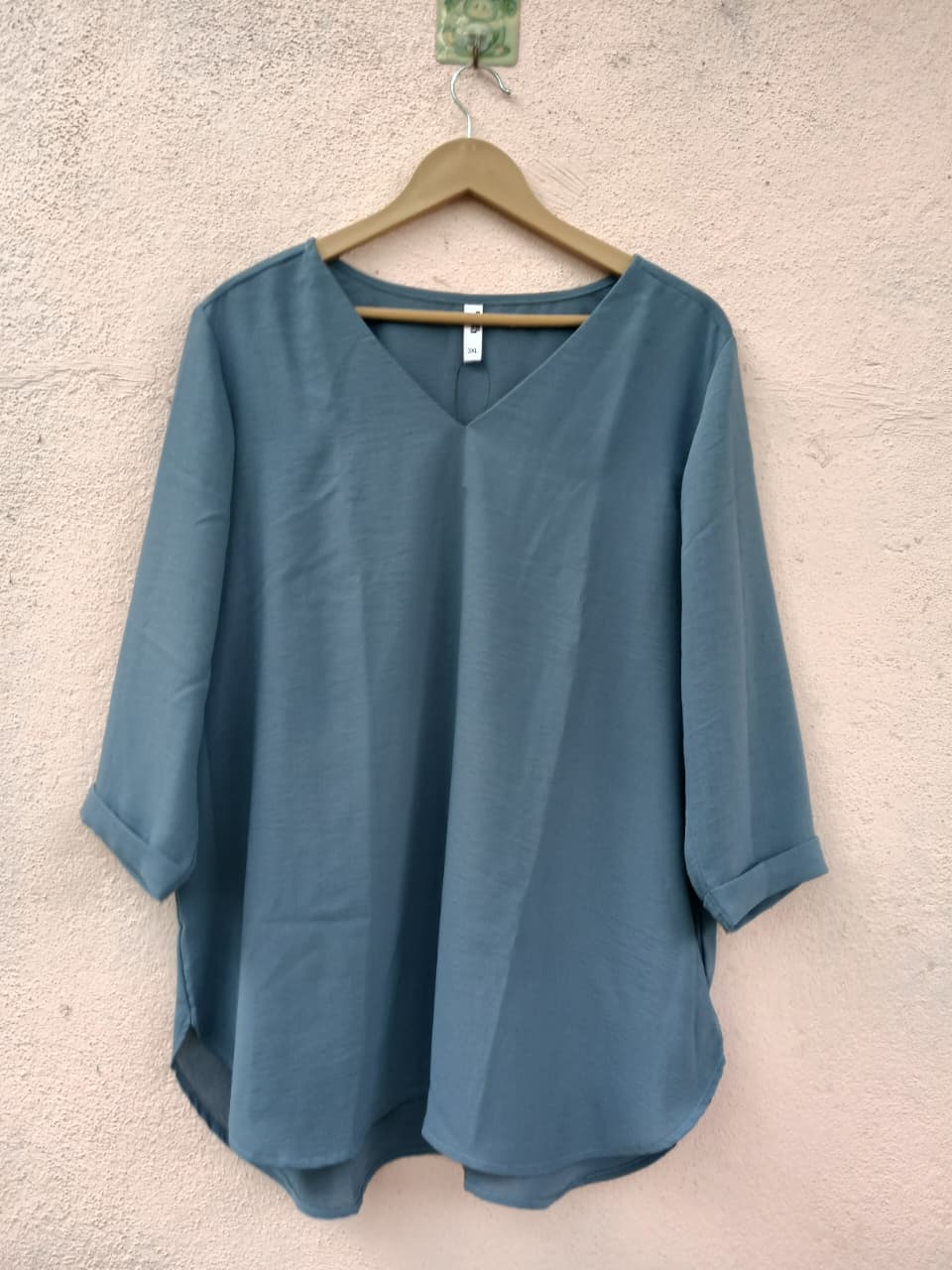 Smoky Blue V-Neckline Top