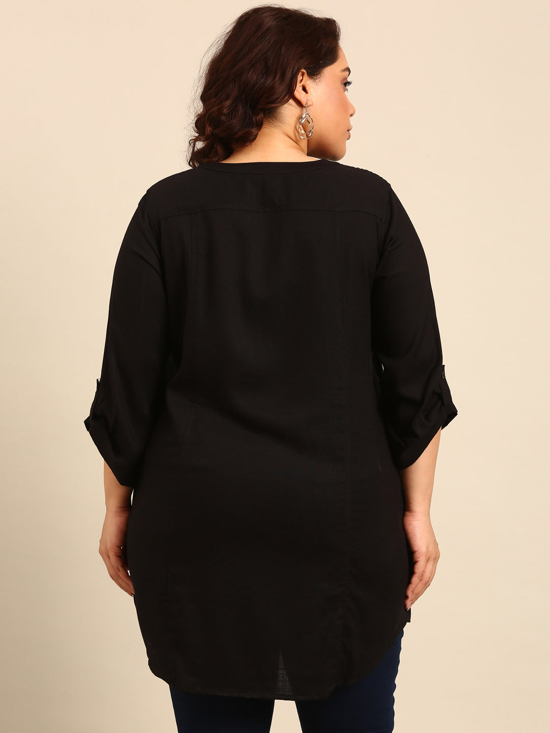Solid Black Mandarin Neck Tunic