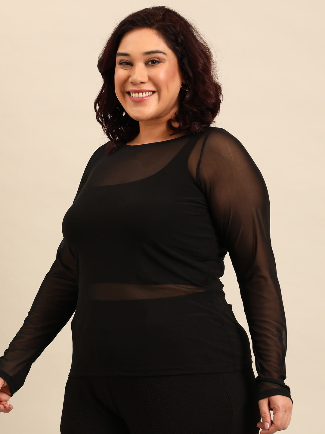 Solid Black Mesh Top