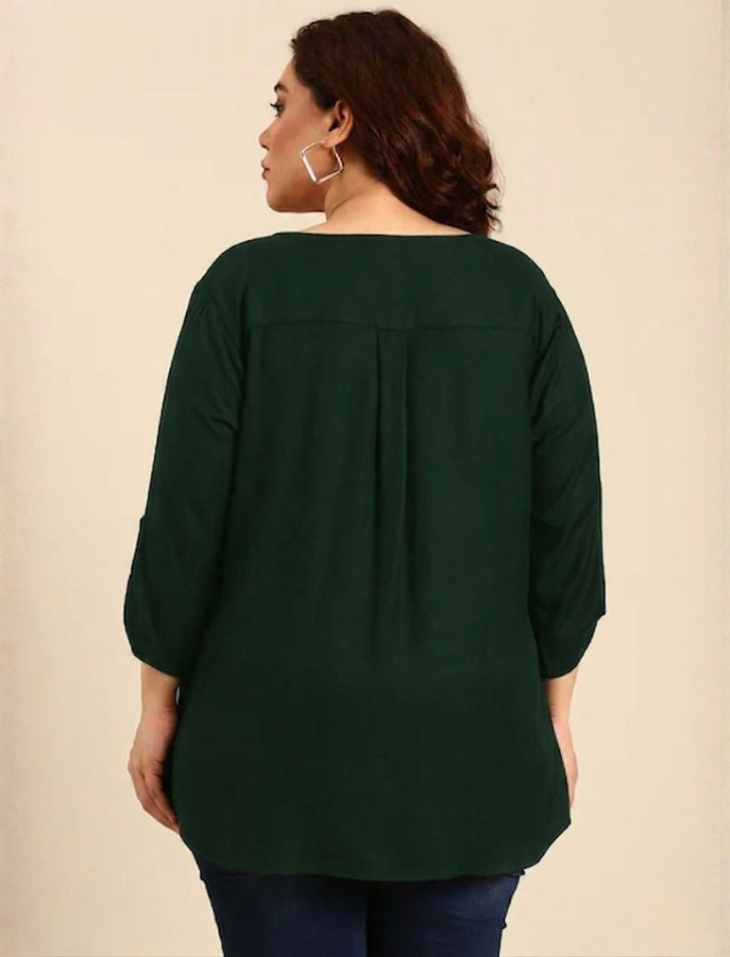Solid Green V-Neck Top