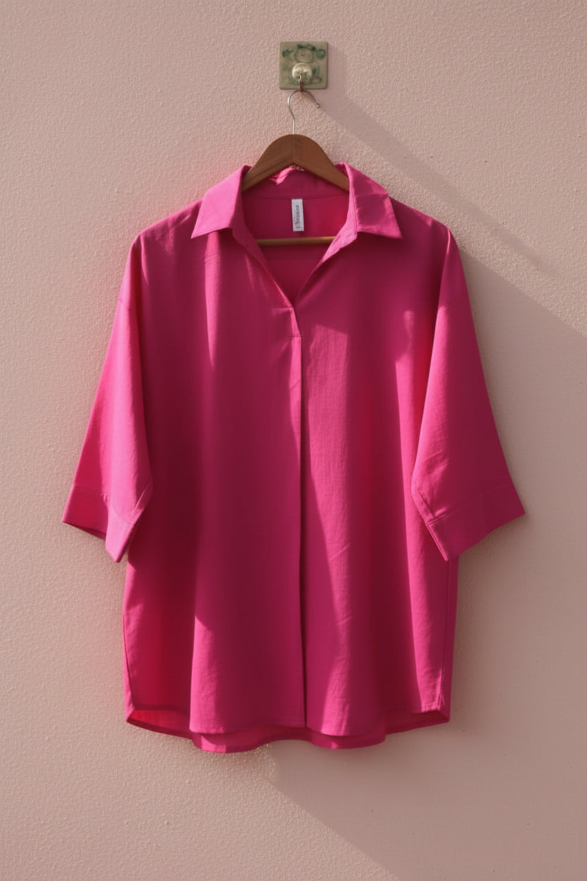 Solid Pink Collared Neckline Top