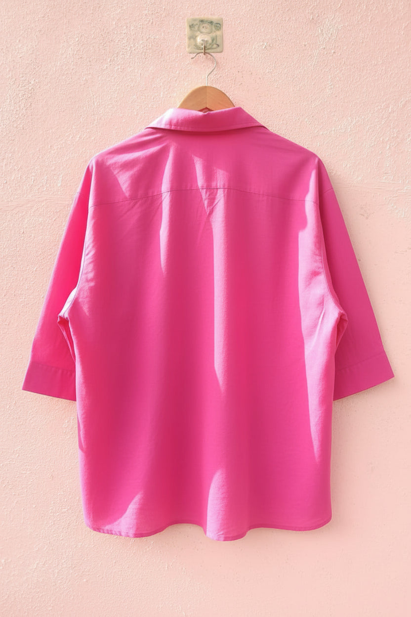 Solid Pink Collared Neckline Top