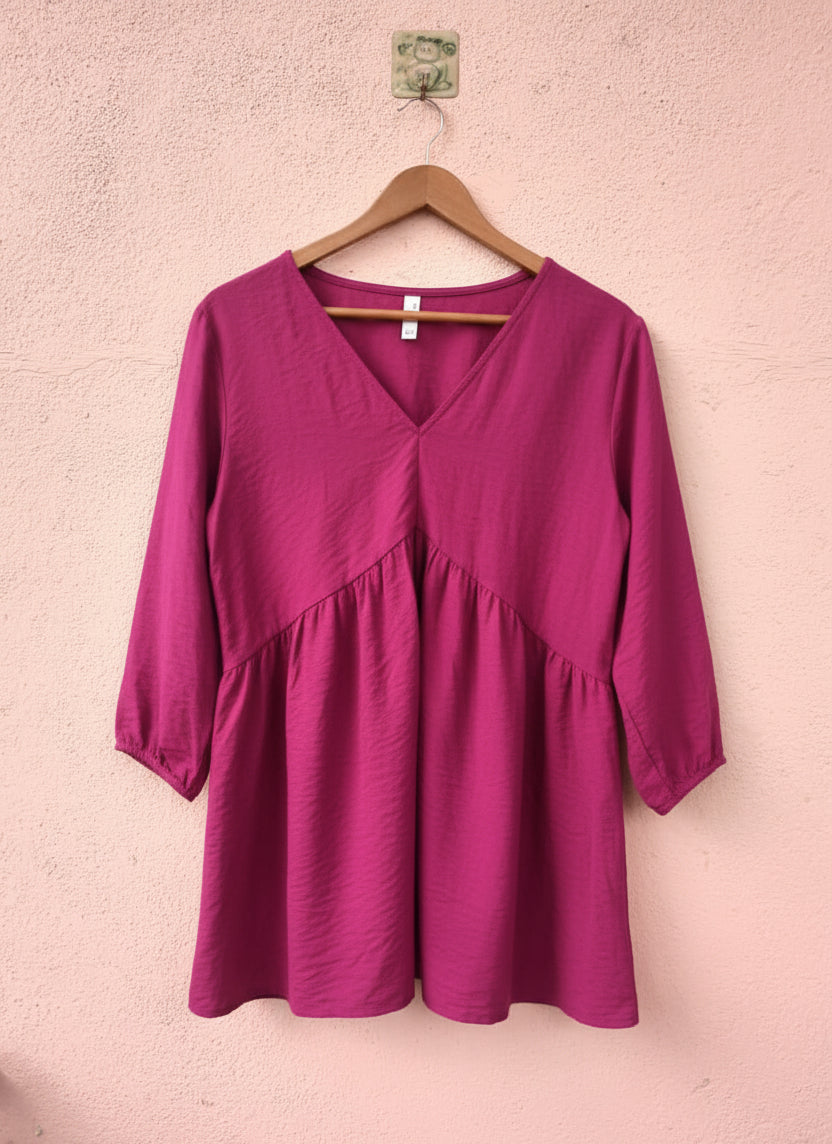 Solid Pink V-Neck Tunic