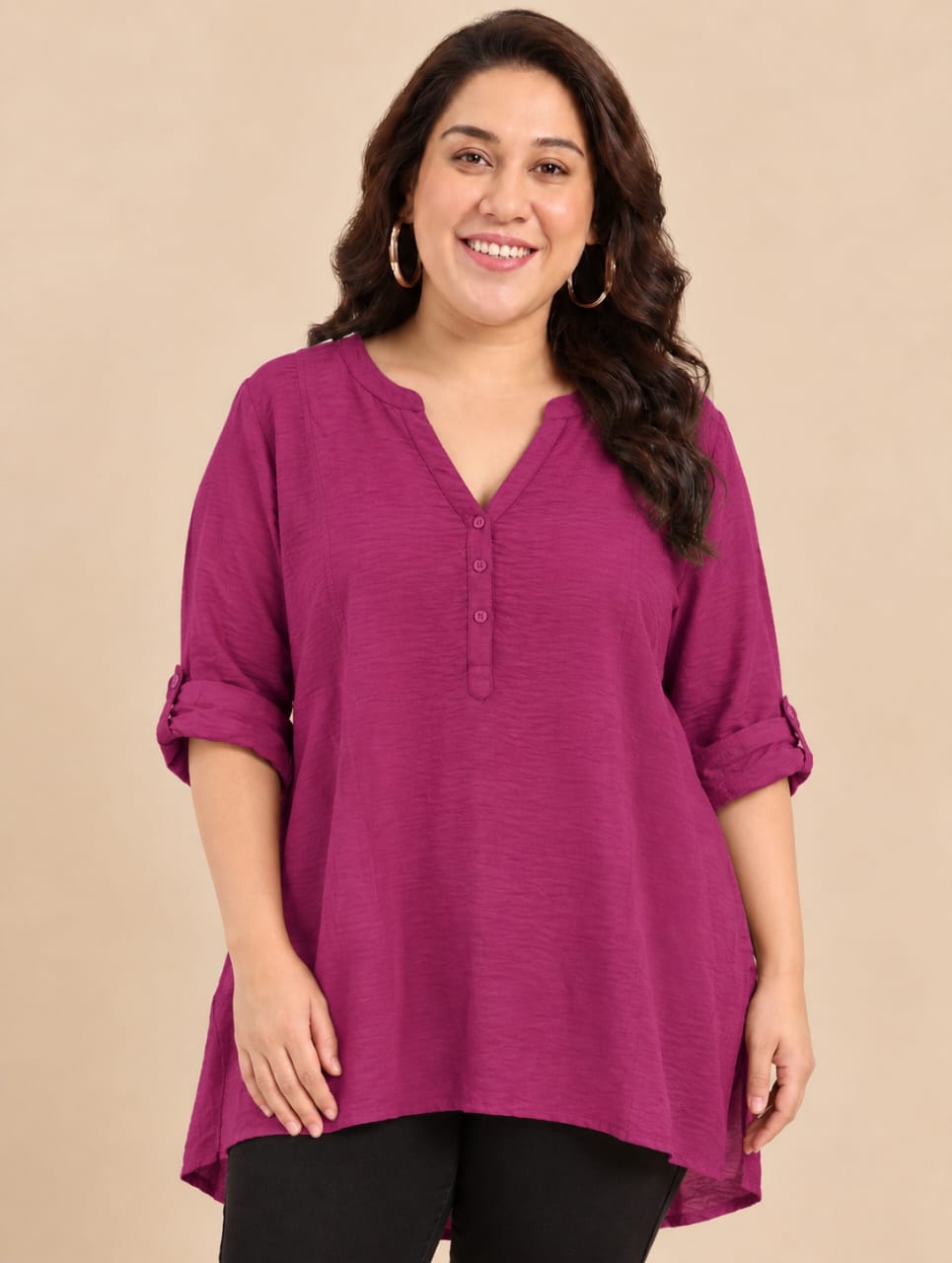Solid Pink V-Neckline Tunic