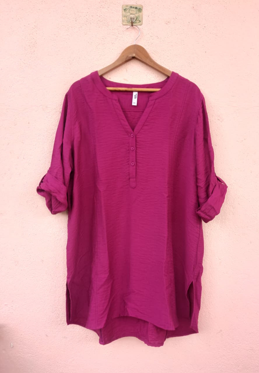 Solid Pink V-Neckline Tunic