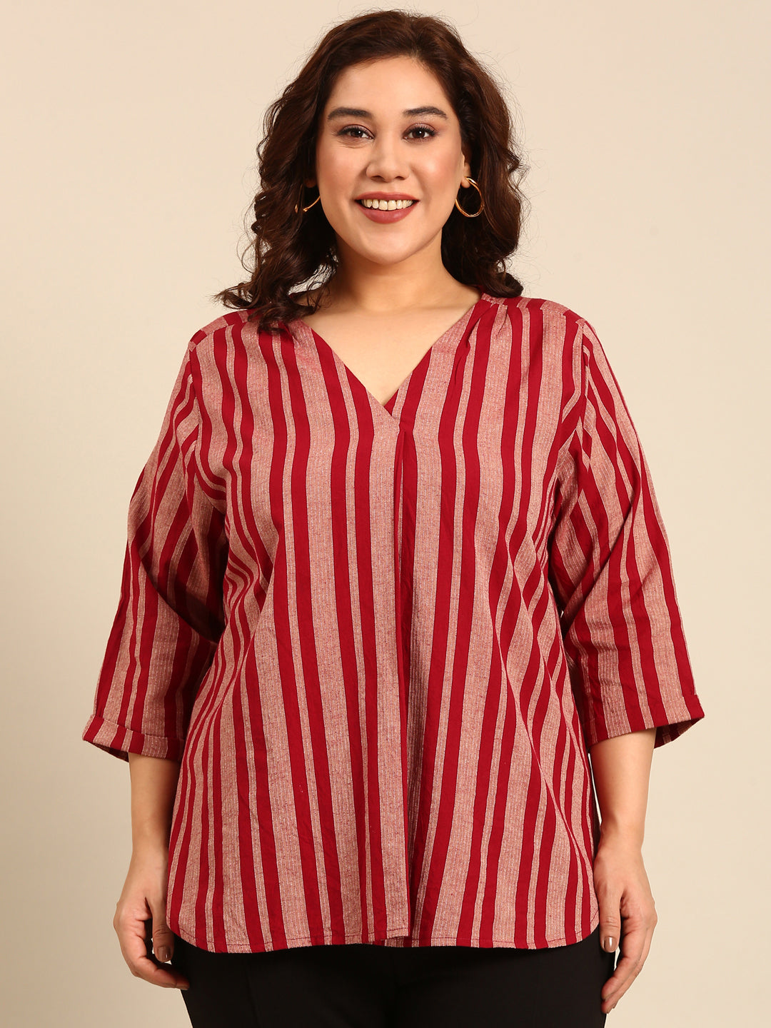 Cotton Striped Jacquard Top