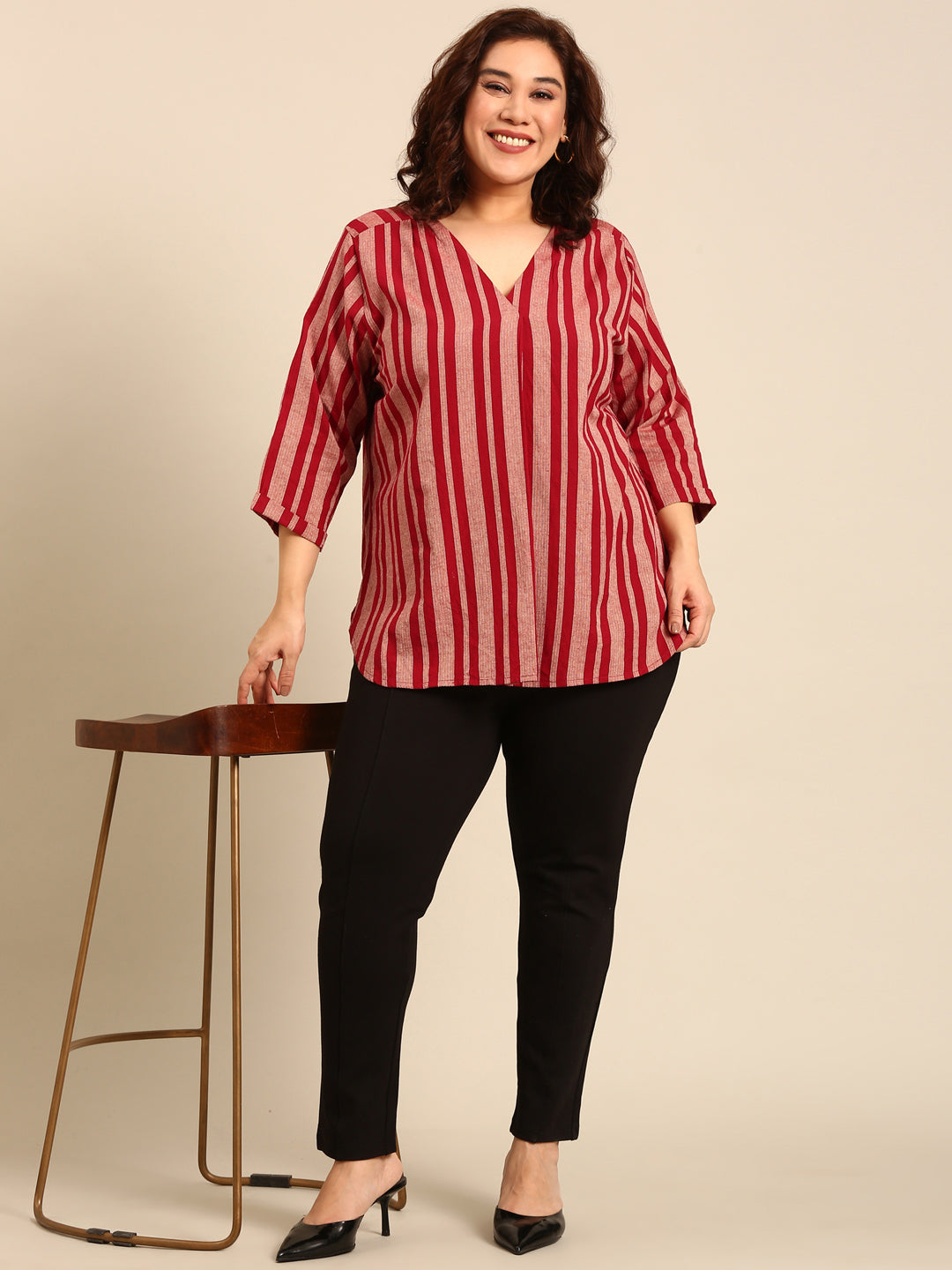 Cotton Striped Jacquard Top
