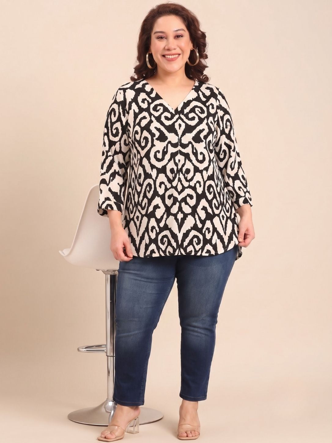 Black & White Crepe Top