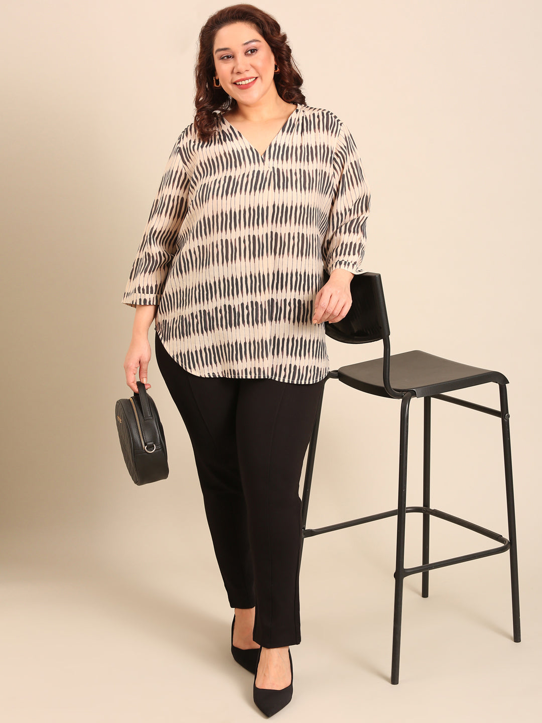 Cotton Abstract Print Front Pleat Top