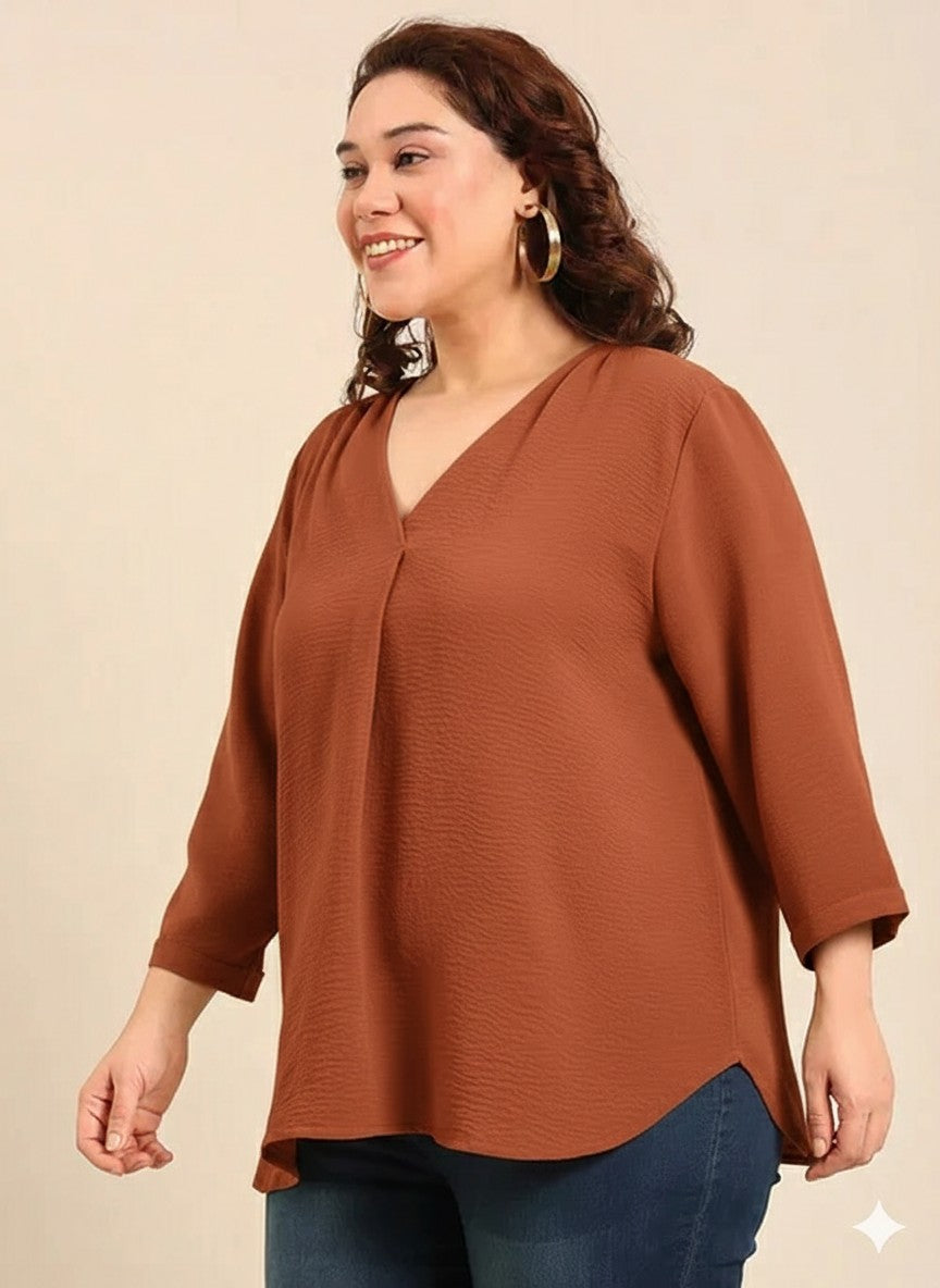 Brown Front Pleat Top