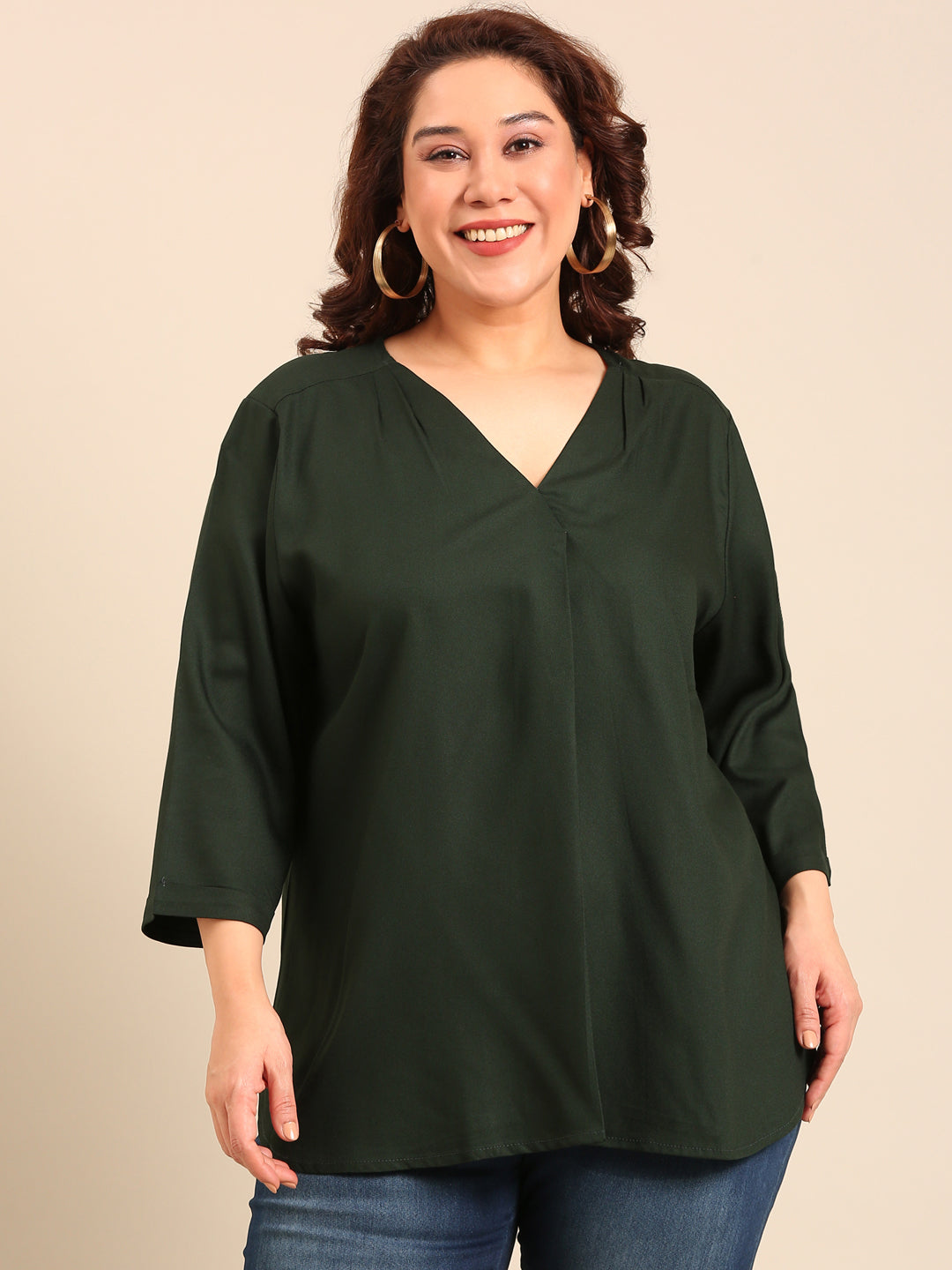 Dark Green Front Pleat Top