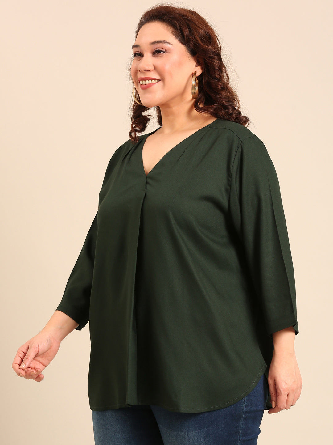 Dark Green Front Pleat Top