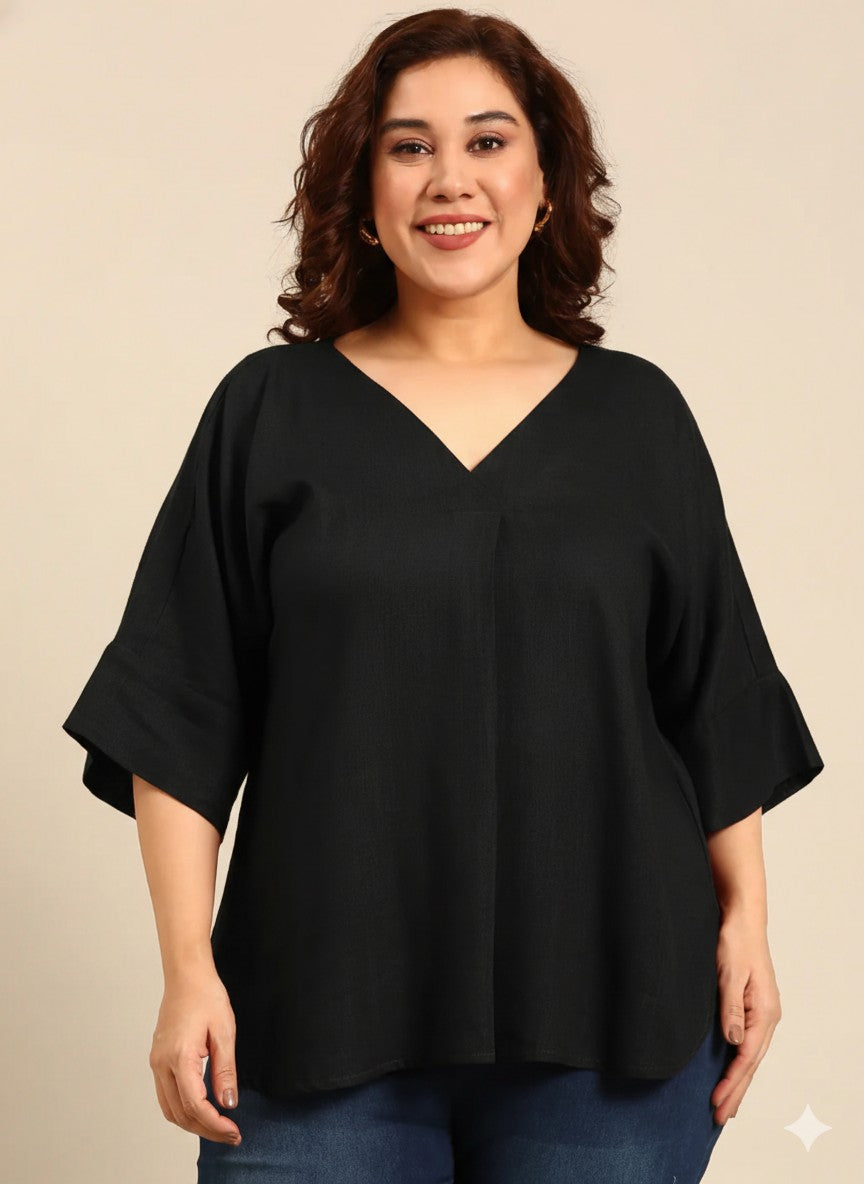 Black V-Neck Drop Shoulder Top