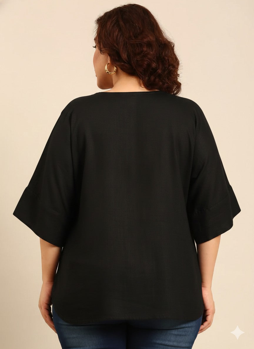 Black V-Neck Drop Shoulder Top
