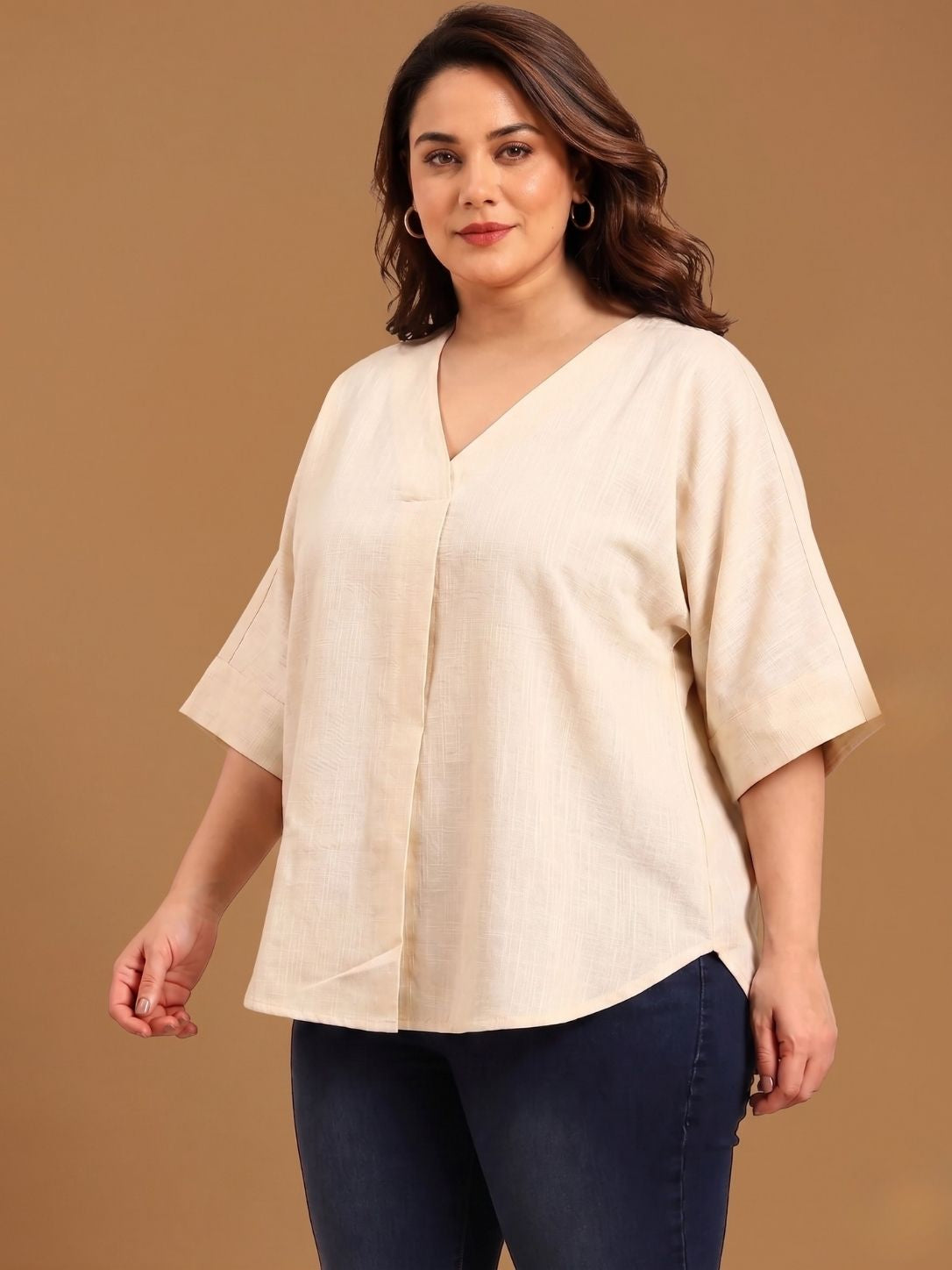 Off-White V-Neck Drop Shoulder Top