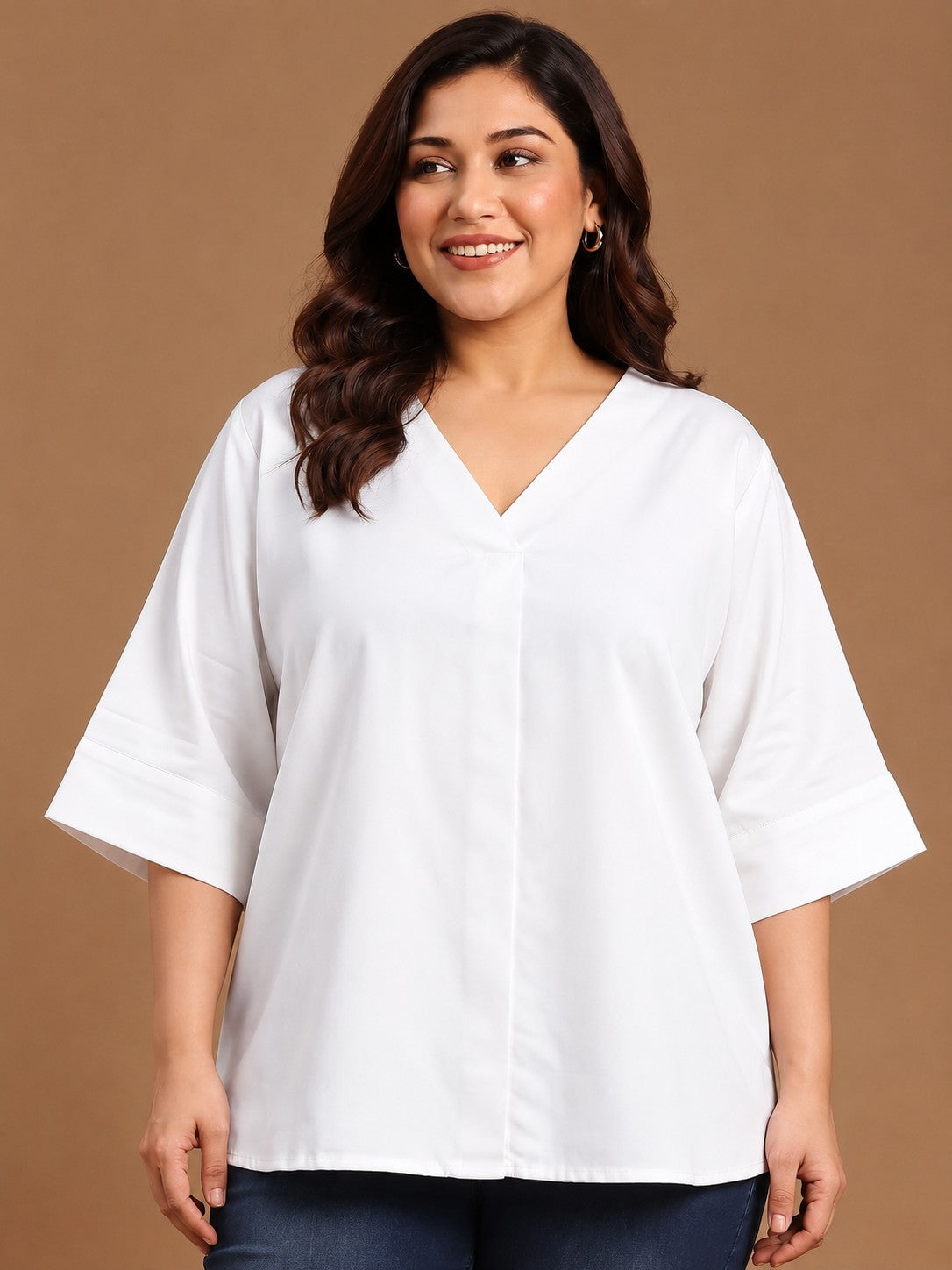 White V-Neck Drop Shoulder Top