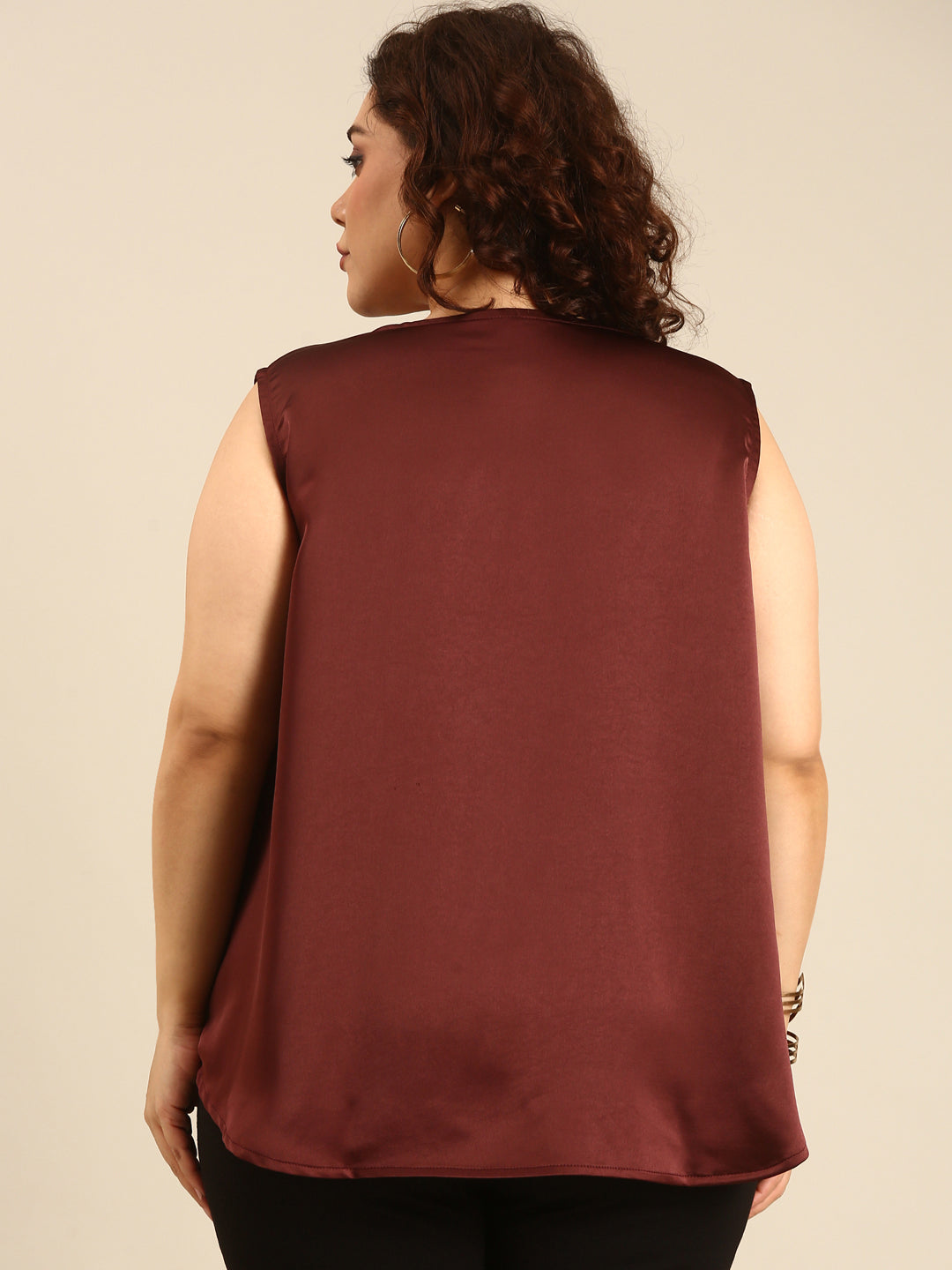 Brown Sleeveless Satin Top