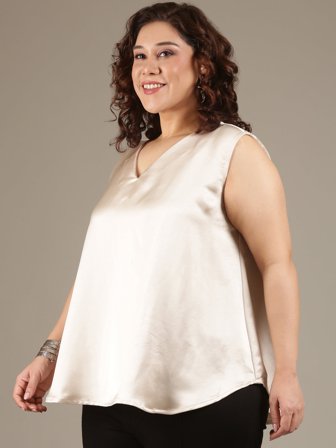 Ivory Satin Sleeveless Top