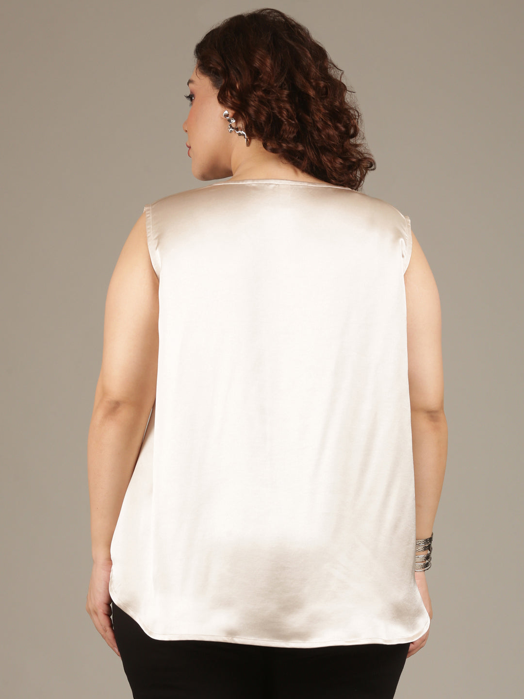 Ivory Satin Sleeveless Top