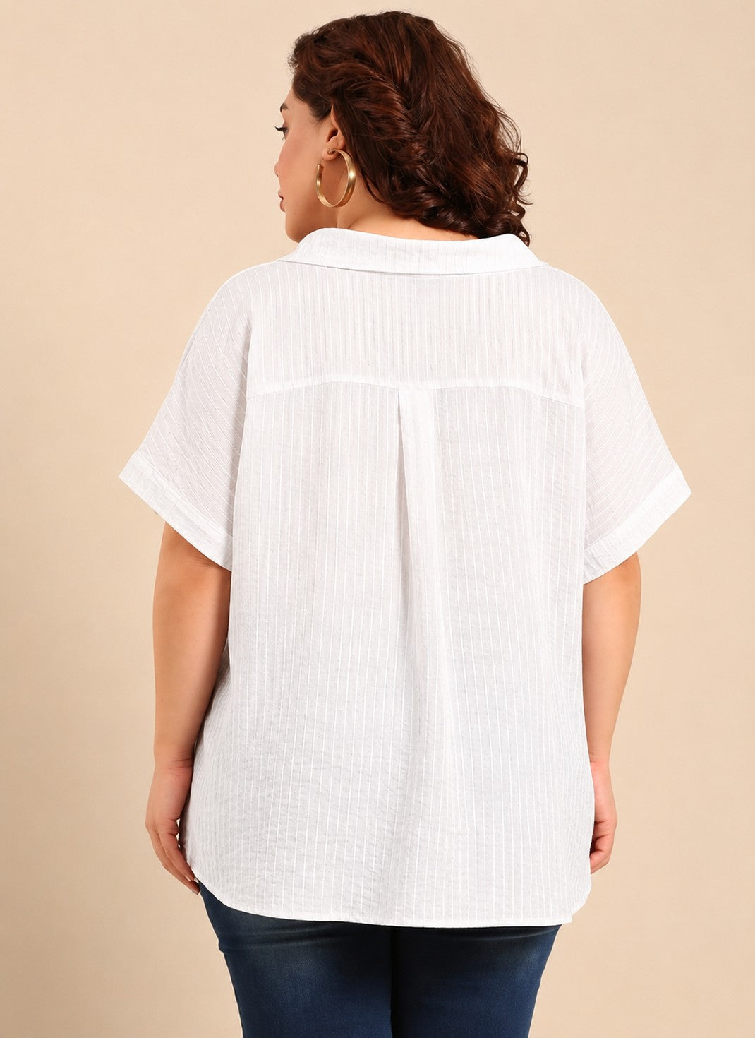 White Semi-Sheer Collar Neck Drop Shoulder Top