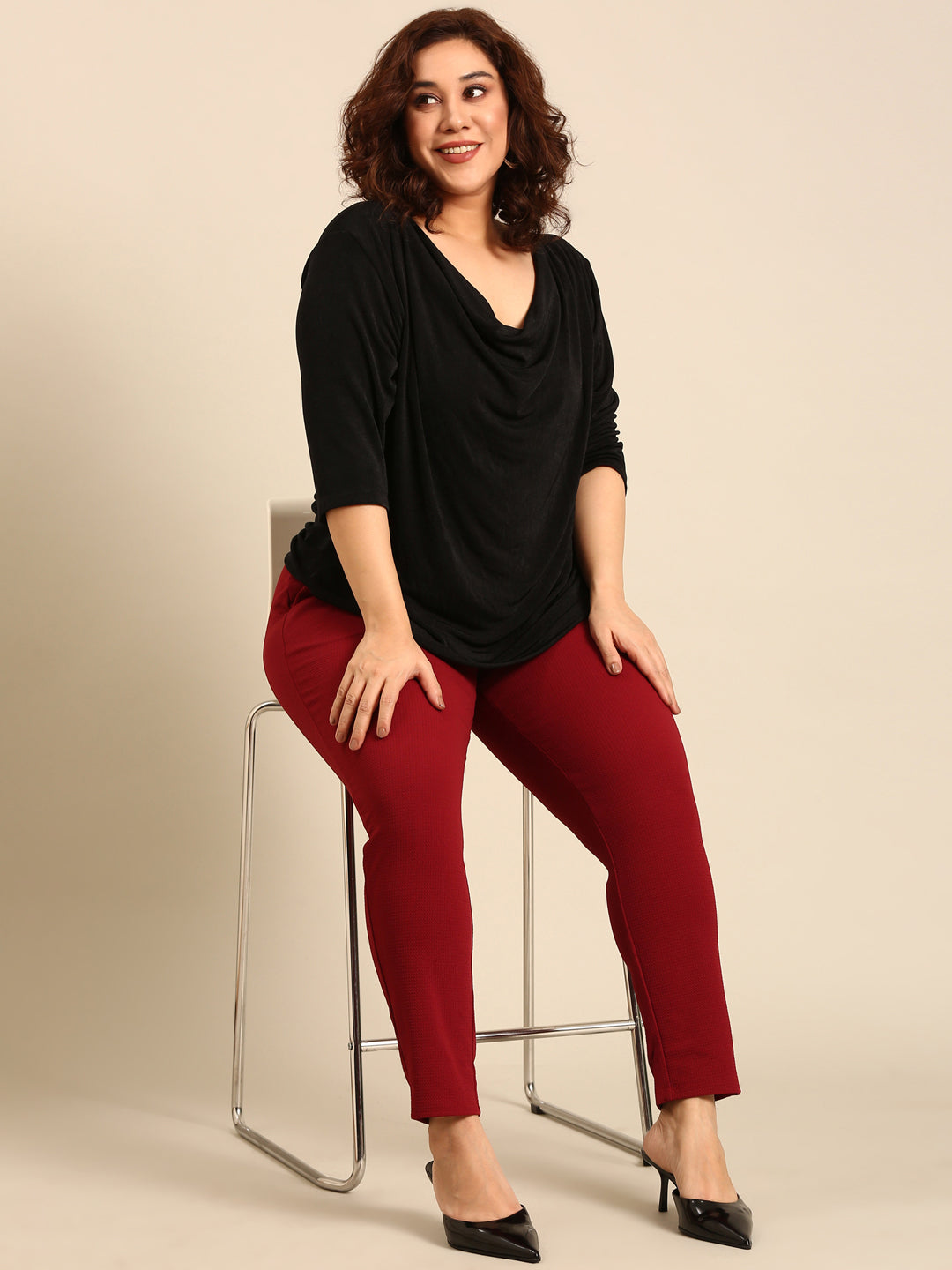 Black Viscose Cowl Neck Top