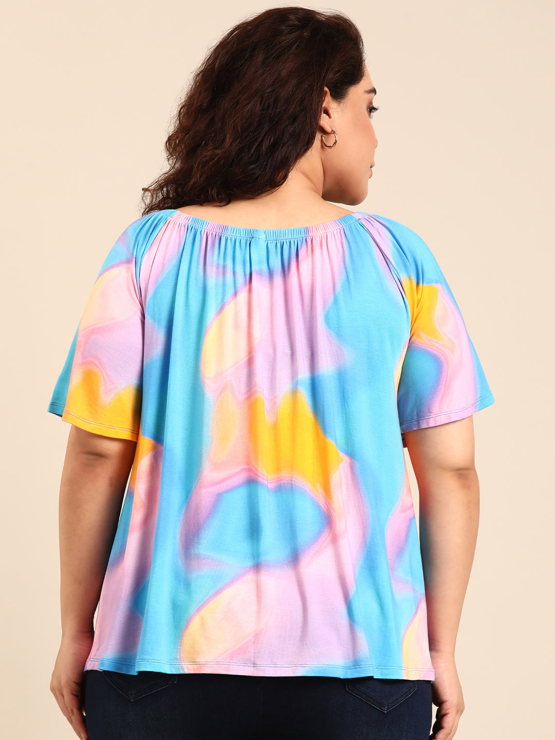 Multicolor Off-Shoulder Bell Sleeve Top
