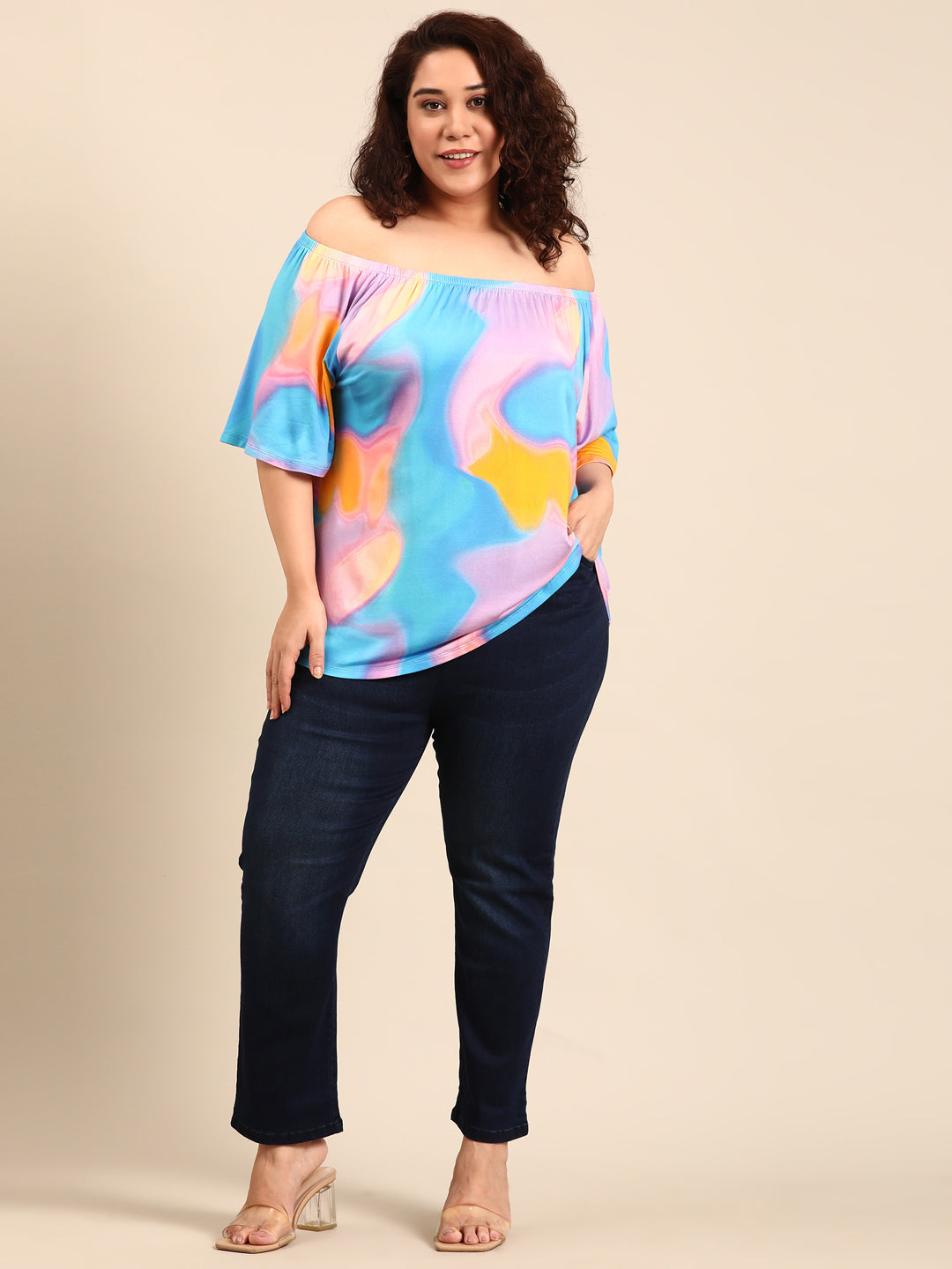 Multicolor Off-Shoulder Bell Sleeve Top