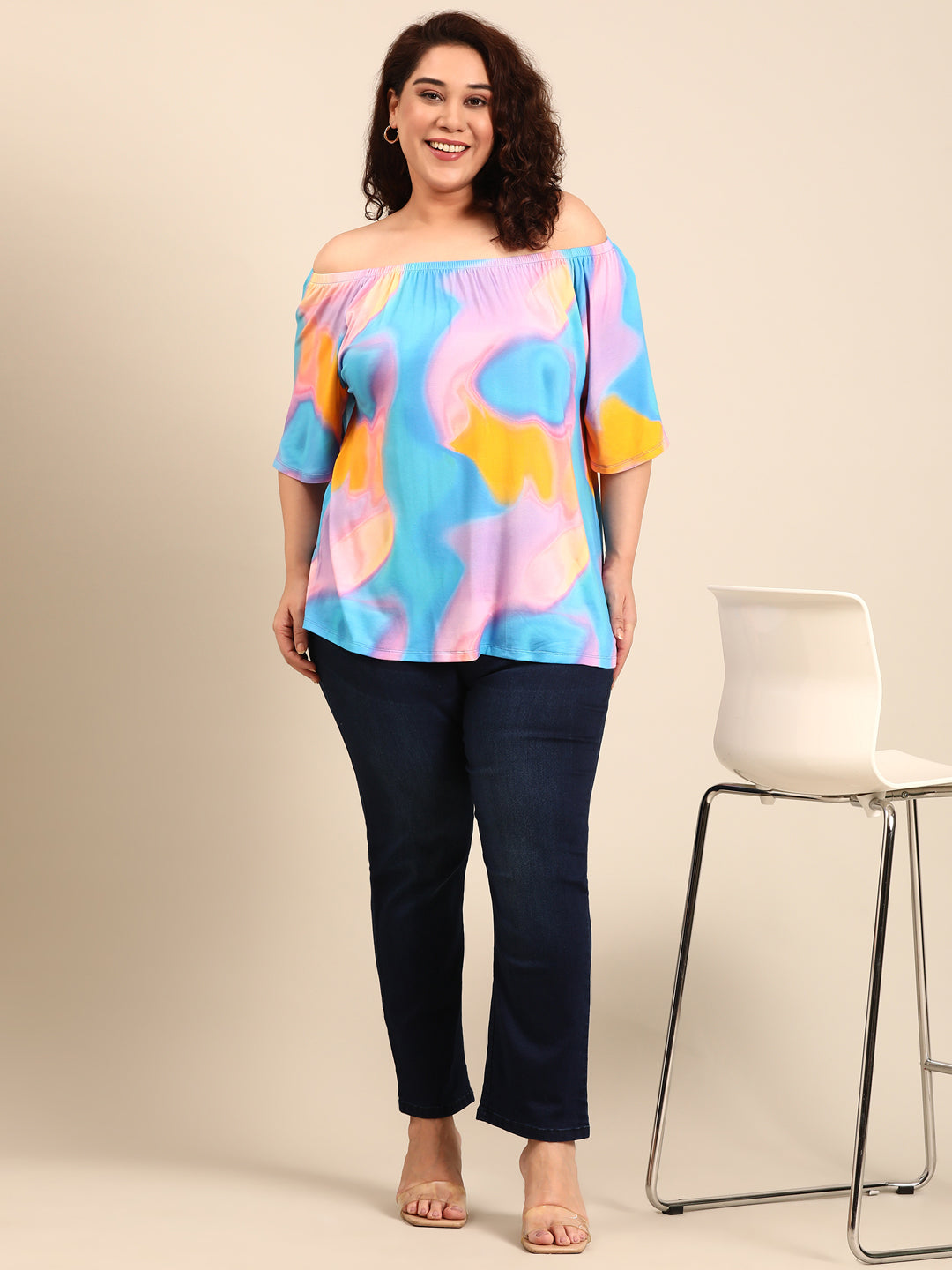 Multicolor Off-Shoulder Bell Sleeve Top