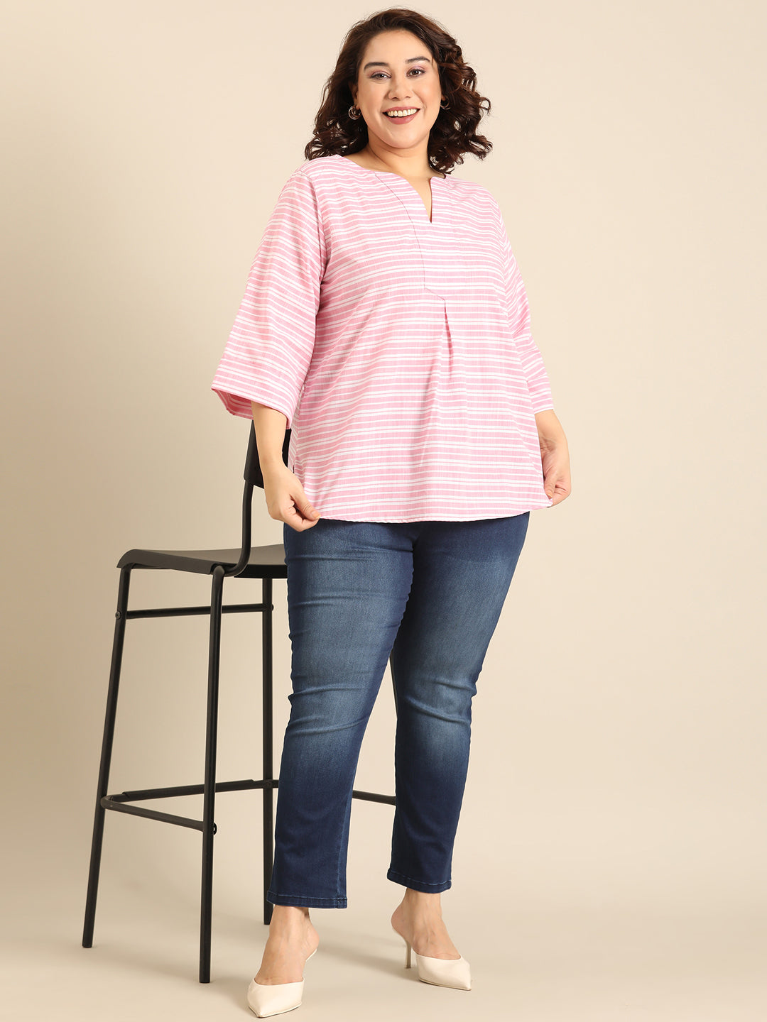 Baby Pink Stripe V-Neck Top
