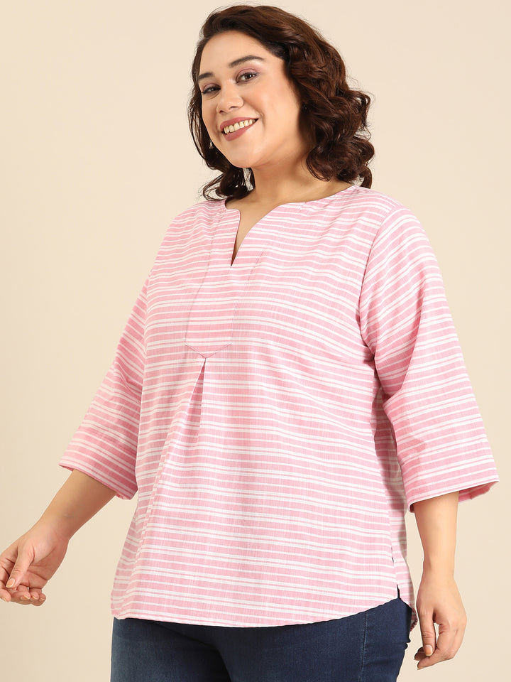 Baby Pink Stripe V-Neck Top