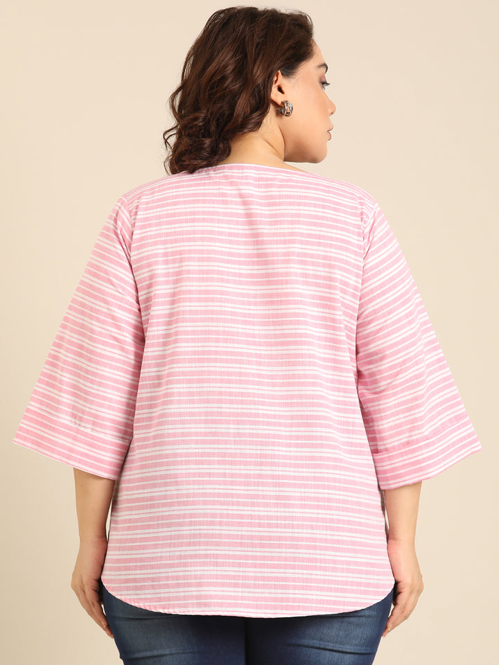 Baby Pink Stripe V-Neck Top