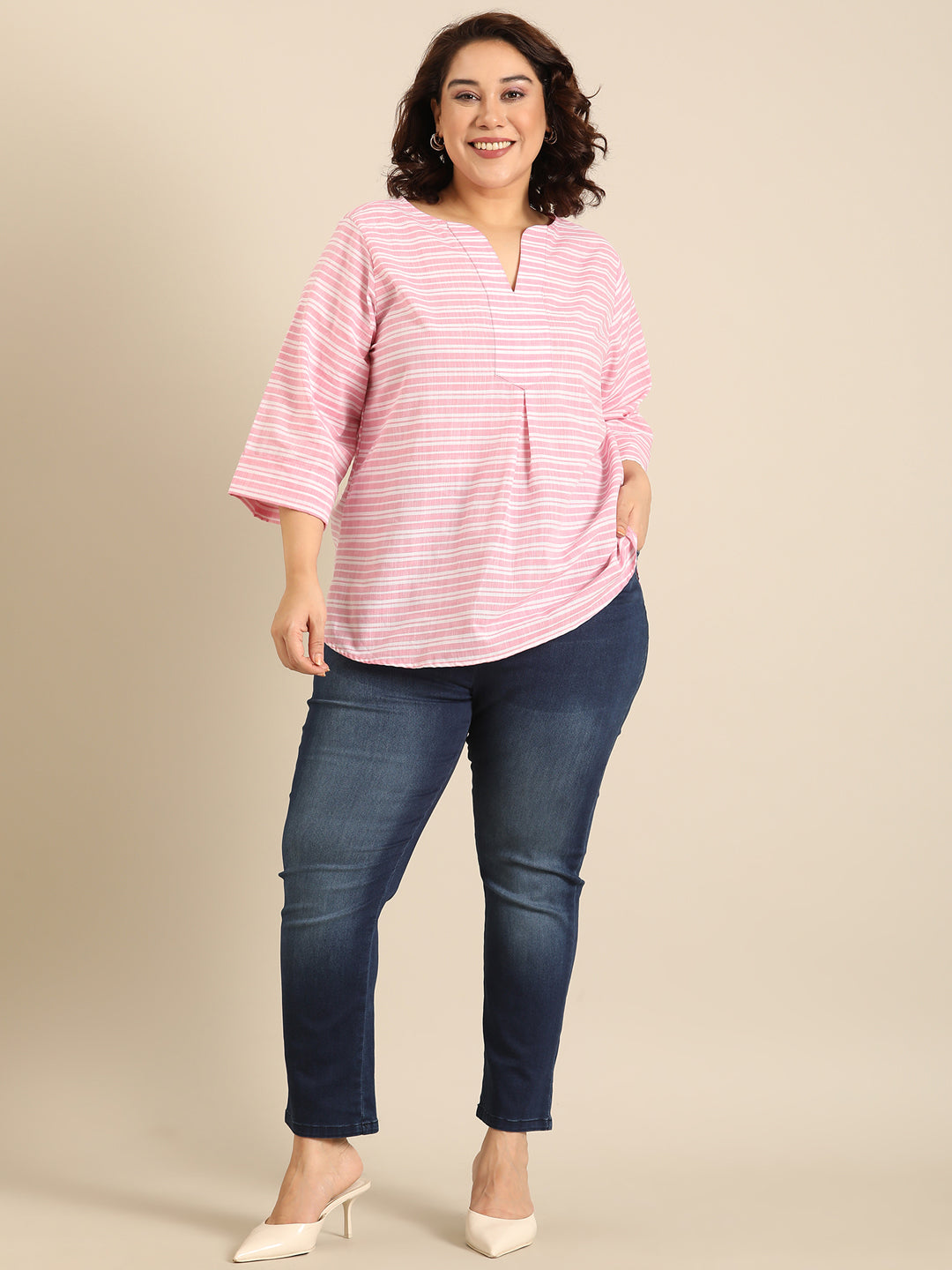 Baby Pink Stripe V-Neck Top