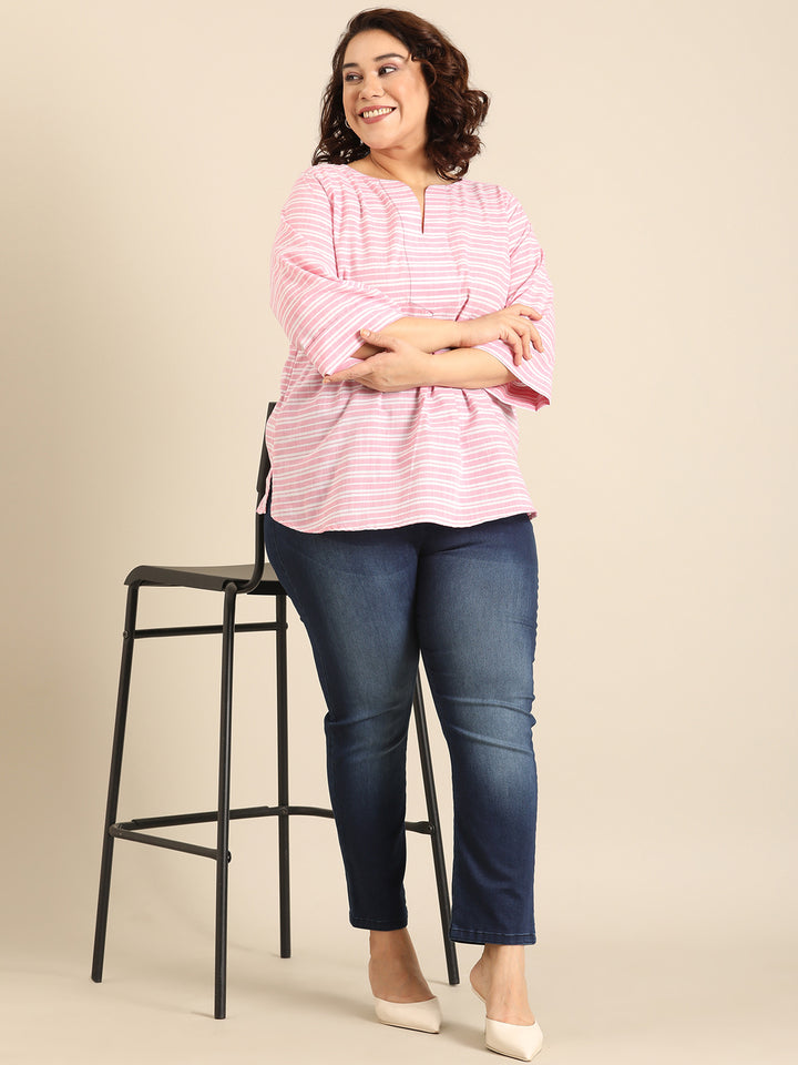 Baby Pink Stripe V-Neck Top