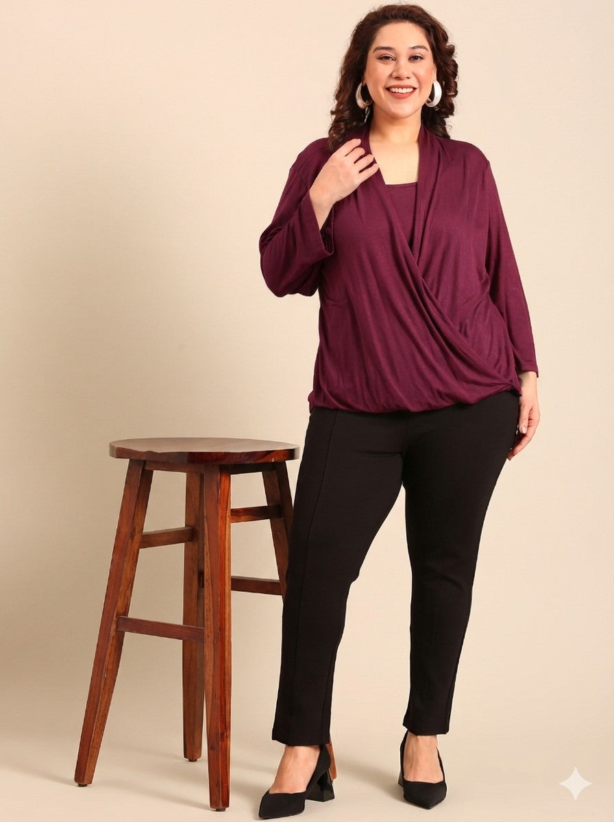 Burgundy Jersey Overlap Top