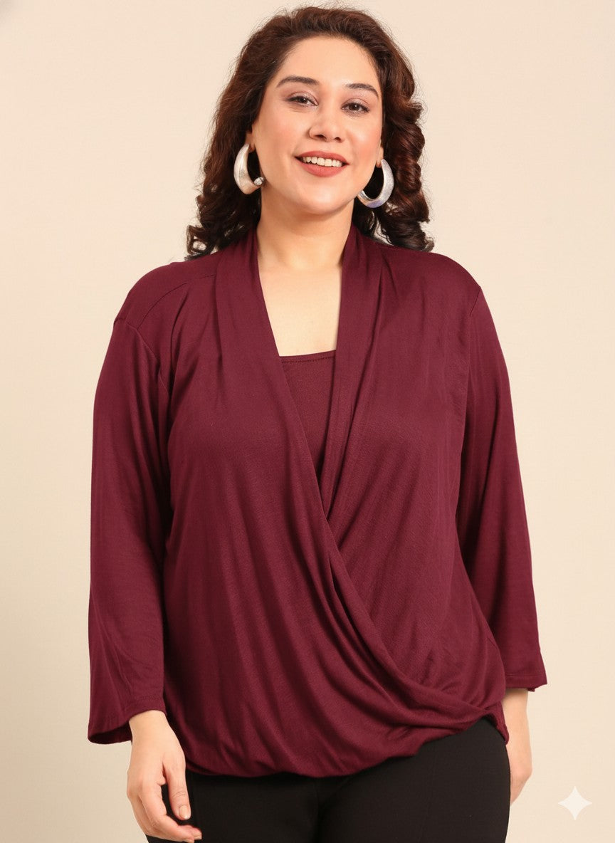 Burgundy Jersey Overlap Top