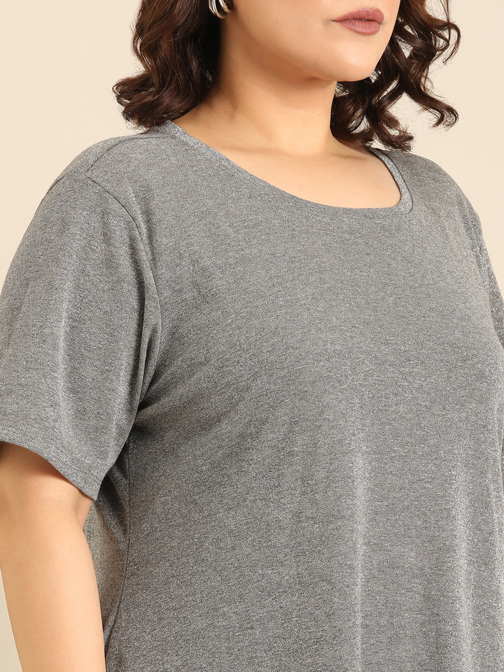 Grey Shimmer Round Neck Top