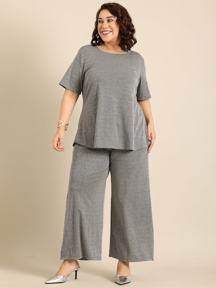 Grey Shimmer Round Neck Top