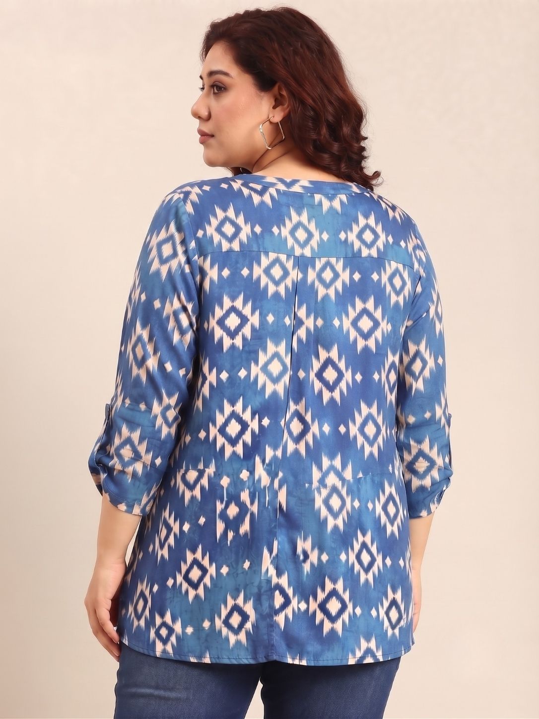 Cobalt Ikkat Printed V-Neck Top