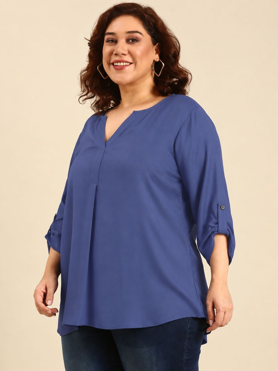 Elegant Slate Grey V-Neck Top