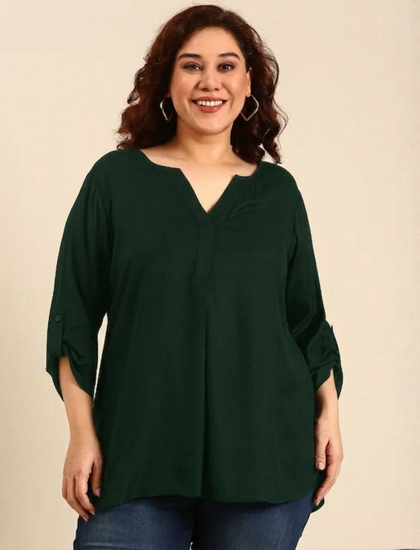 Solid Green V-Neck Top