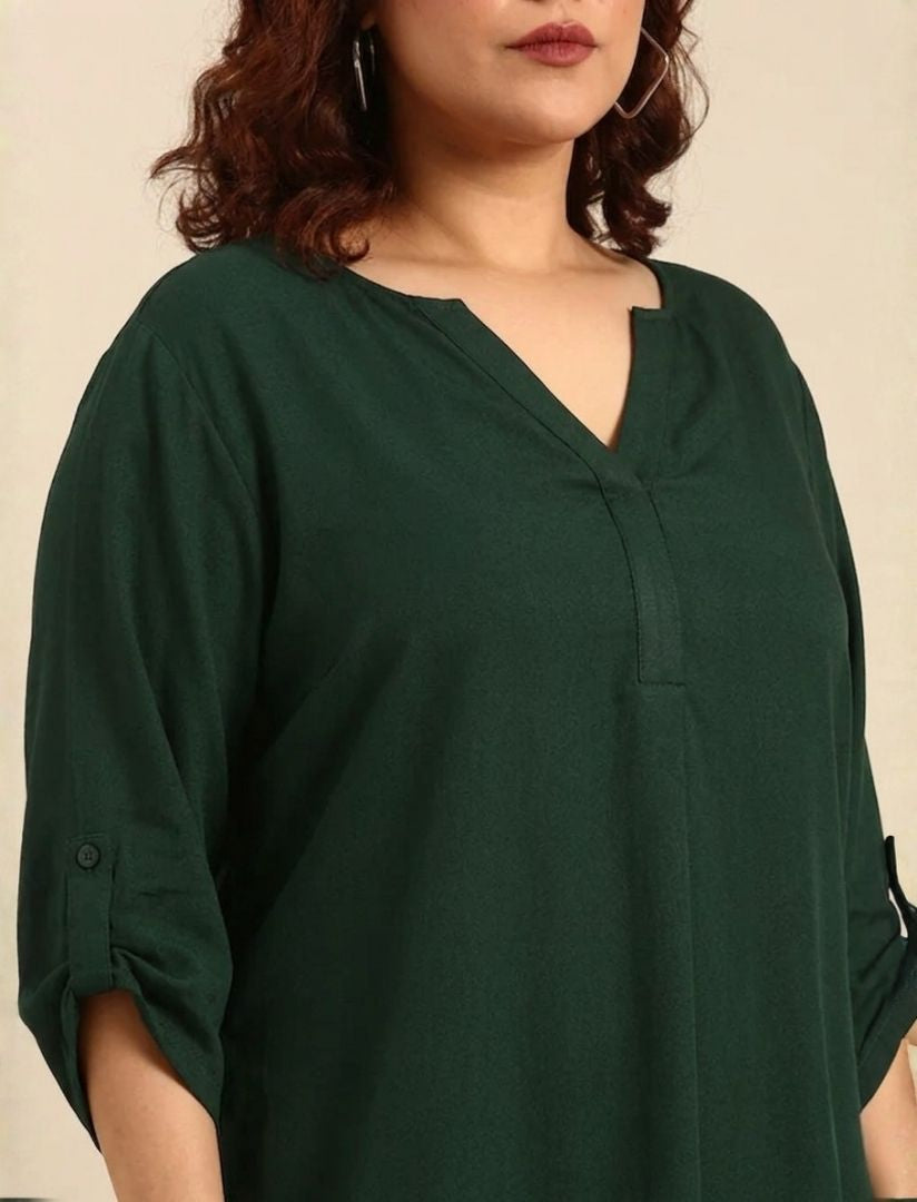 Solid Green V-Neck Top