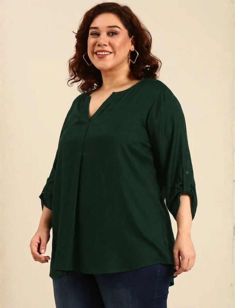Solid Green V-Neck Top