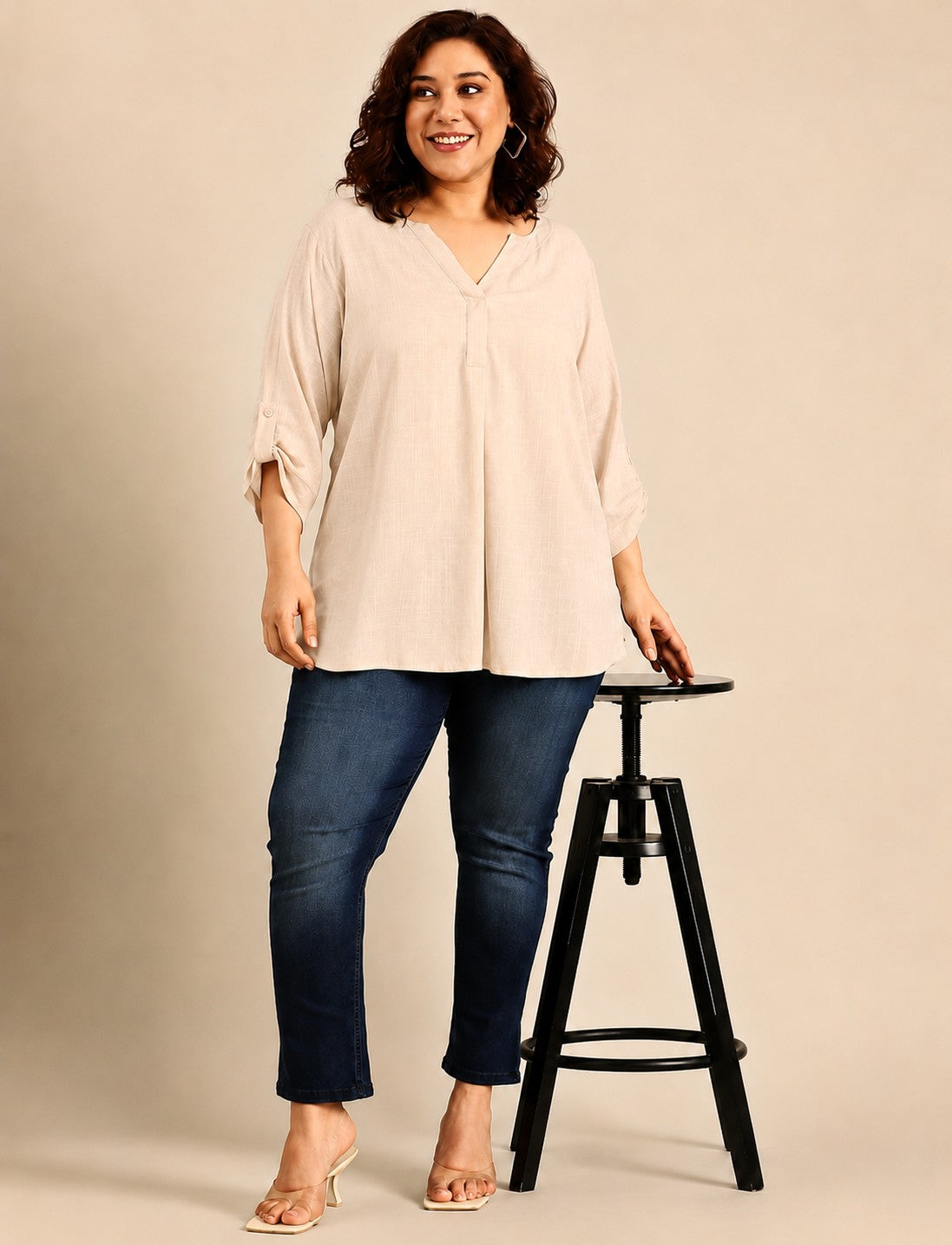 Off White V-Neck Top