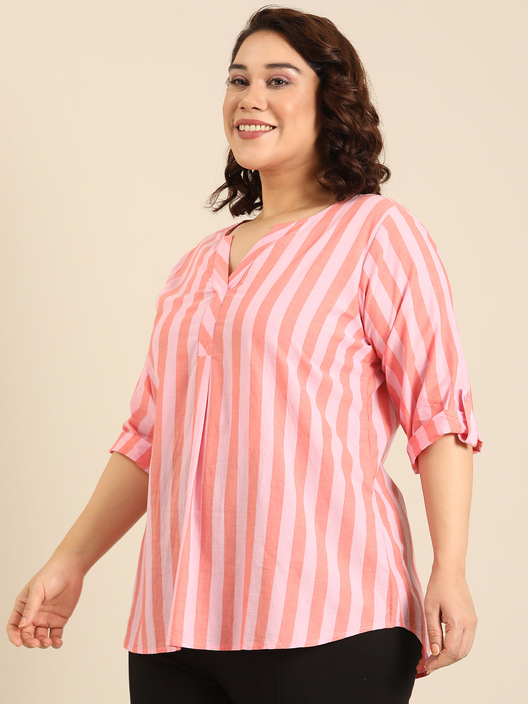Cotton Stripe V-Neck Top