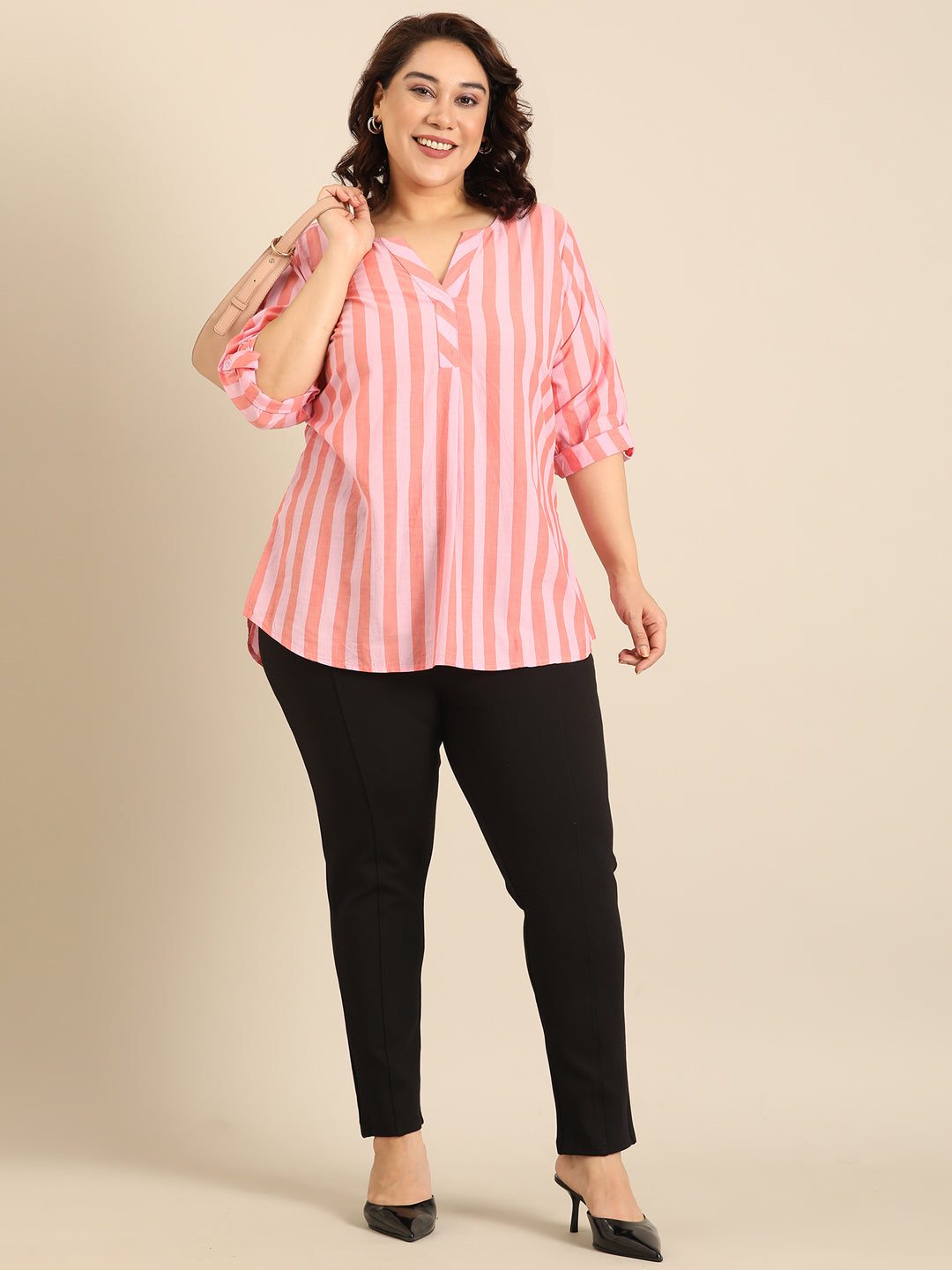 Cotton Stripe V-Neck Top