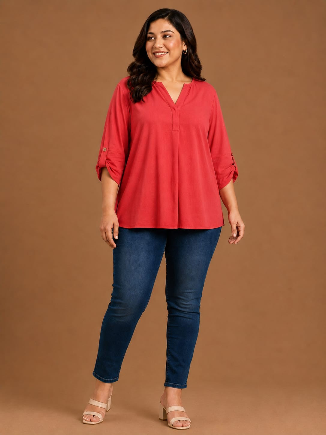 Solid Red V-Neck Top