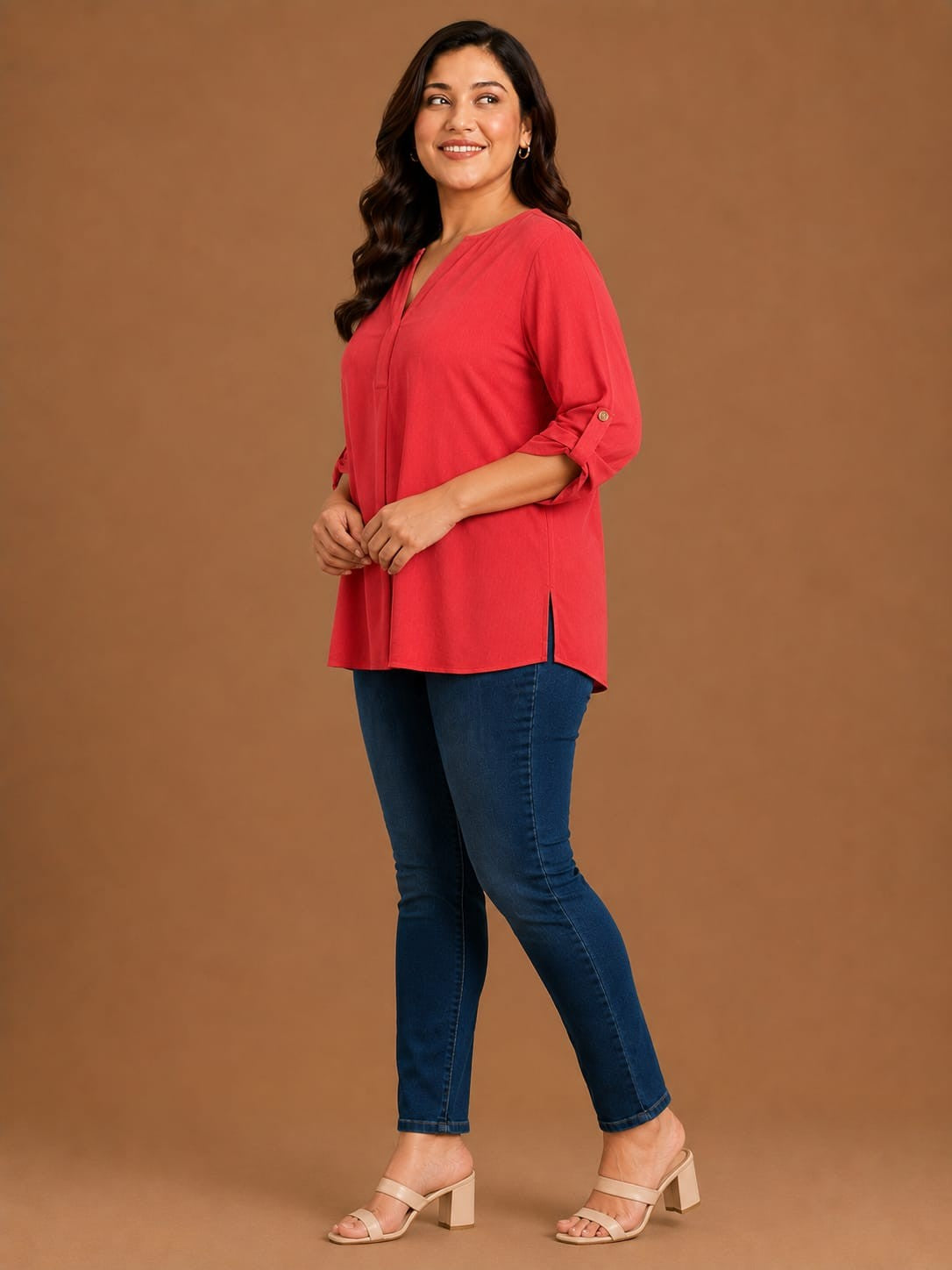Solid Red V-Neck Top