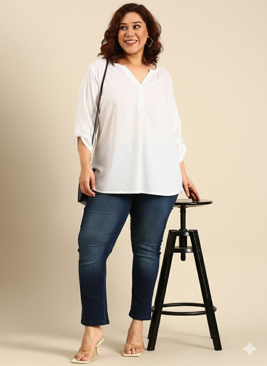 Cotton V-Neck White Top