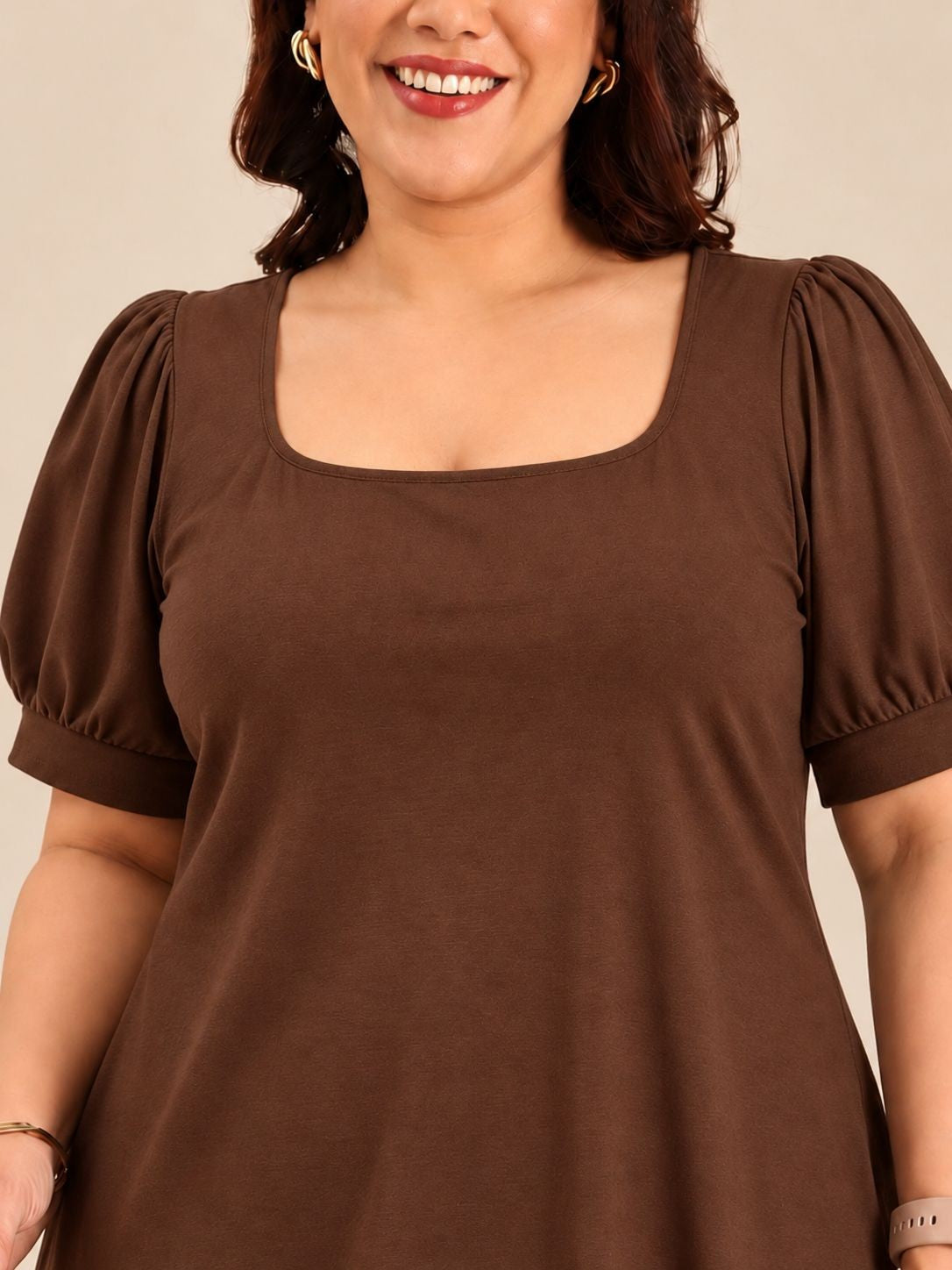 Brown Puff Sleeve Top