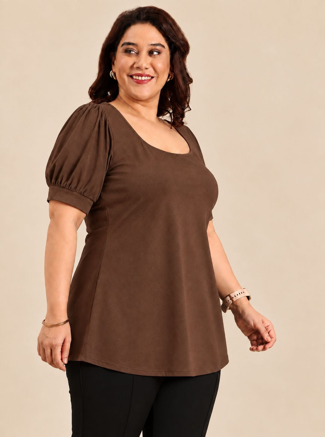 Brown Puff Sleeve Top